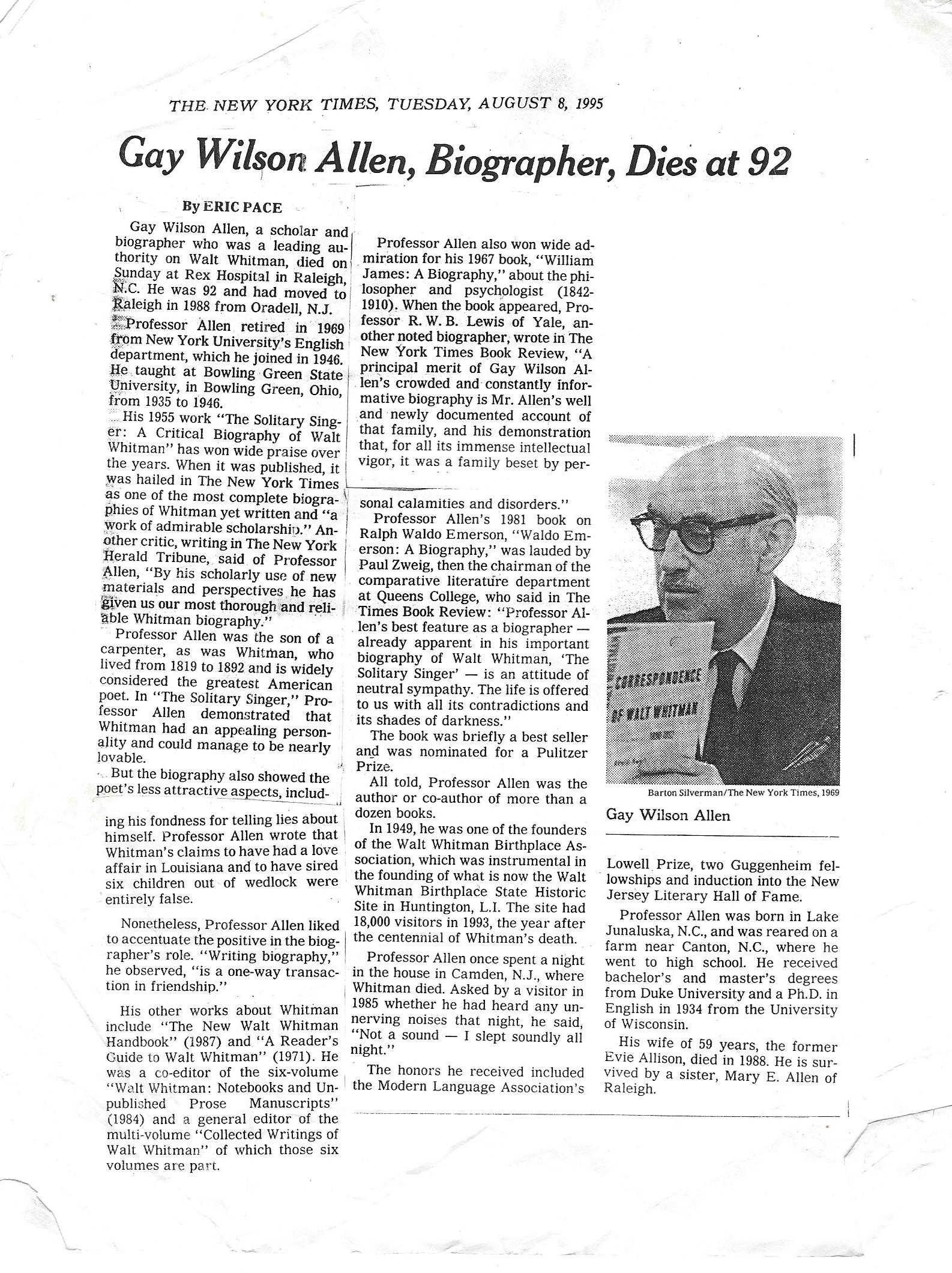 Gay Wilson Allen obituary